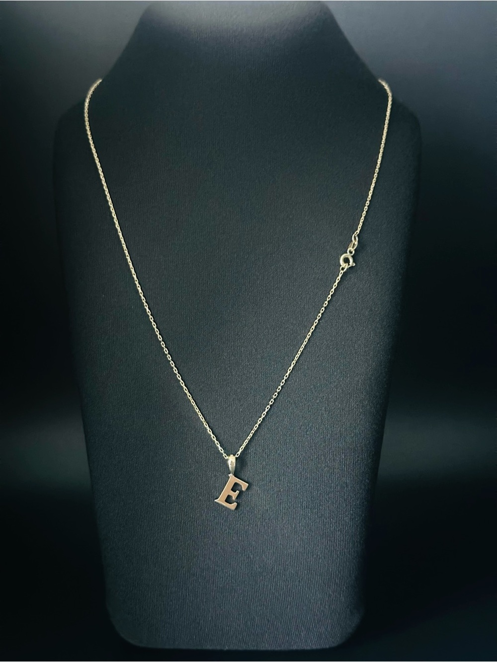 14K Gold E Initial Necklace 45cm 1mm Solid Forze Chain 2.06g 585 Letter Pendant